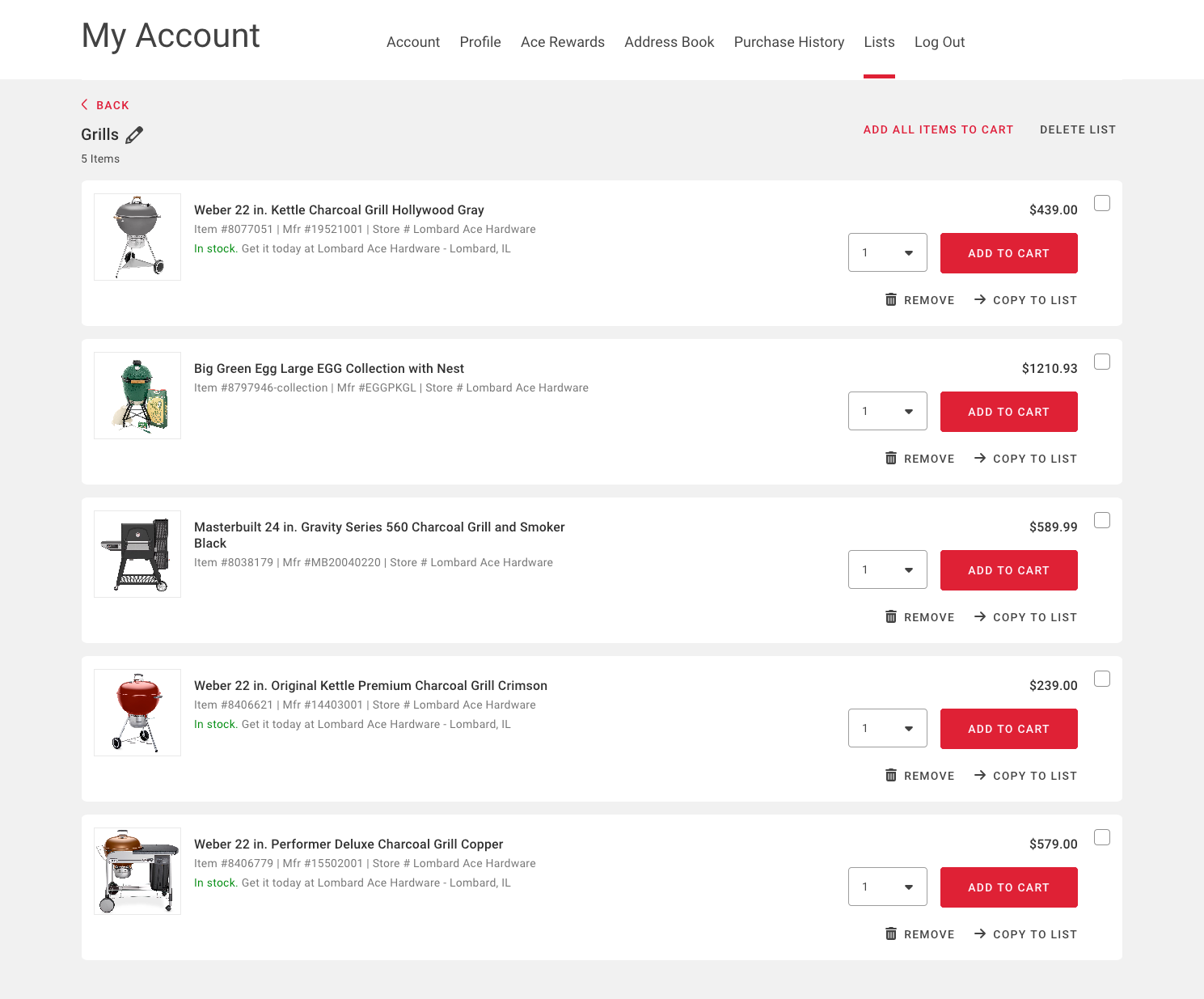 Individual Lists Page